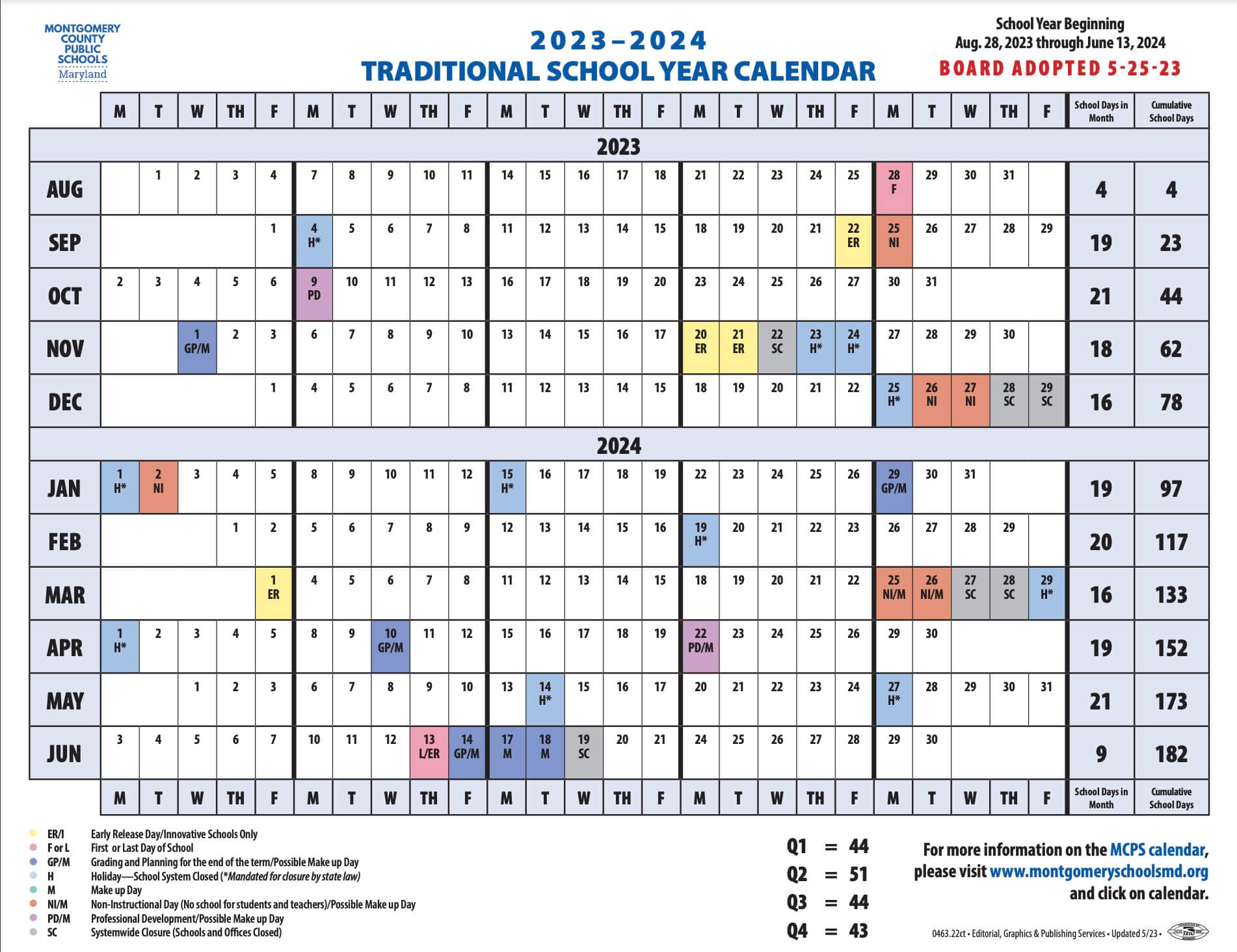 MCPS 2023-2024 School Calendar